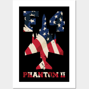 F-4 Phantom II Aircraft with USA Flag Stars and Stripes Overlay Posters and Art